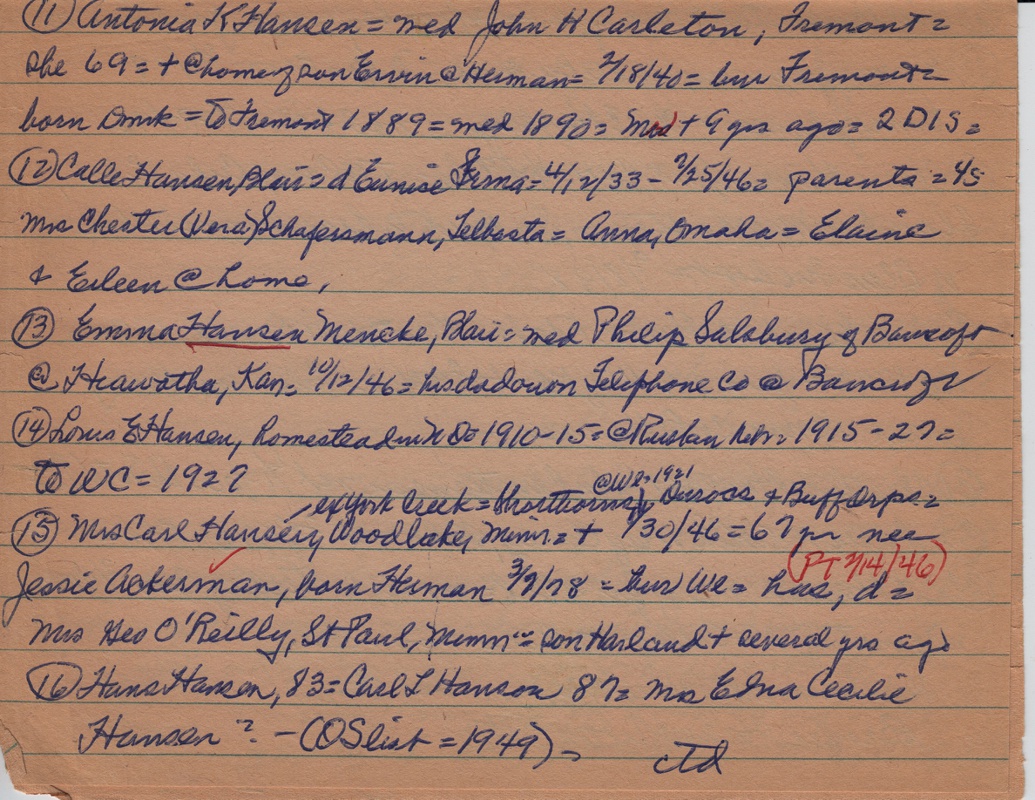 Hansen Family Notes