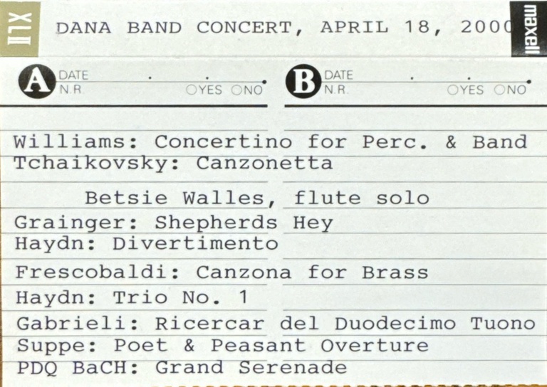 Dana Band Concert 4-18-2000 (contents)