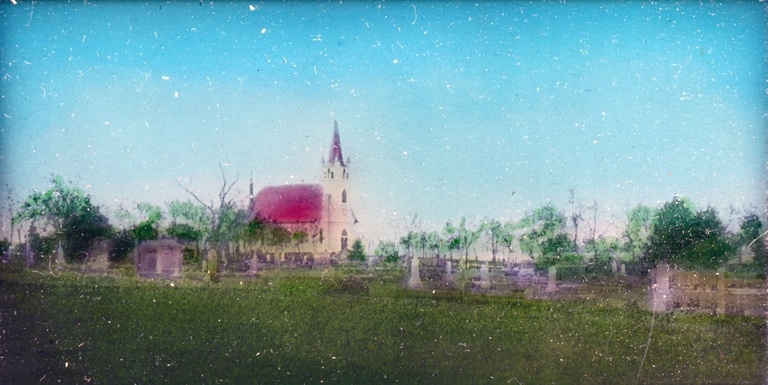 slide (077) Typical rural Danish American Church and Cemetary. Fredericksburg Church, Minden, NE.jpg