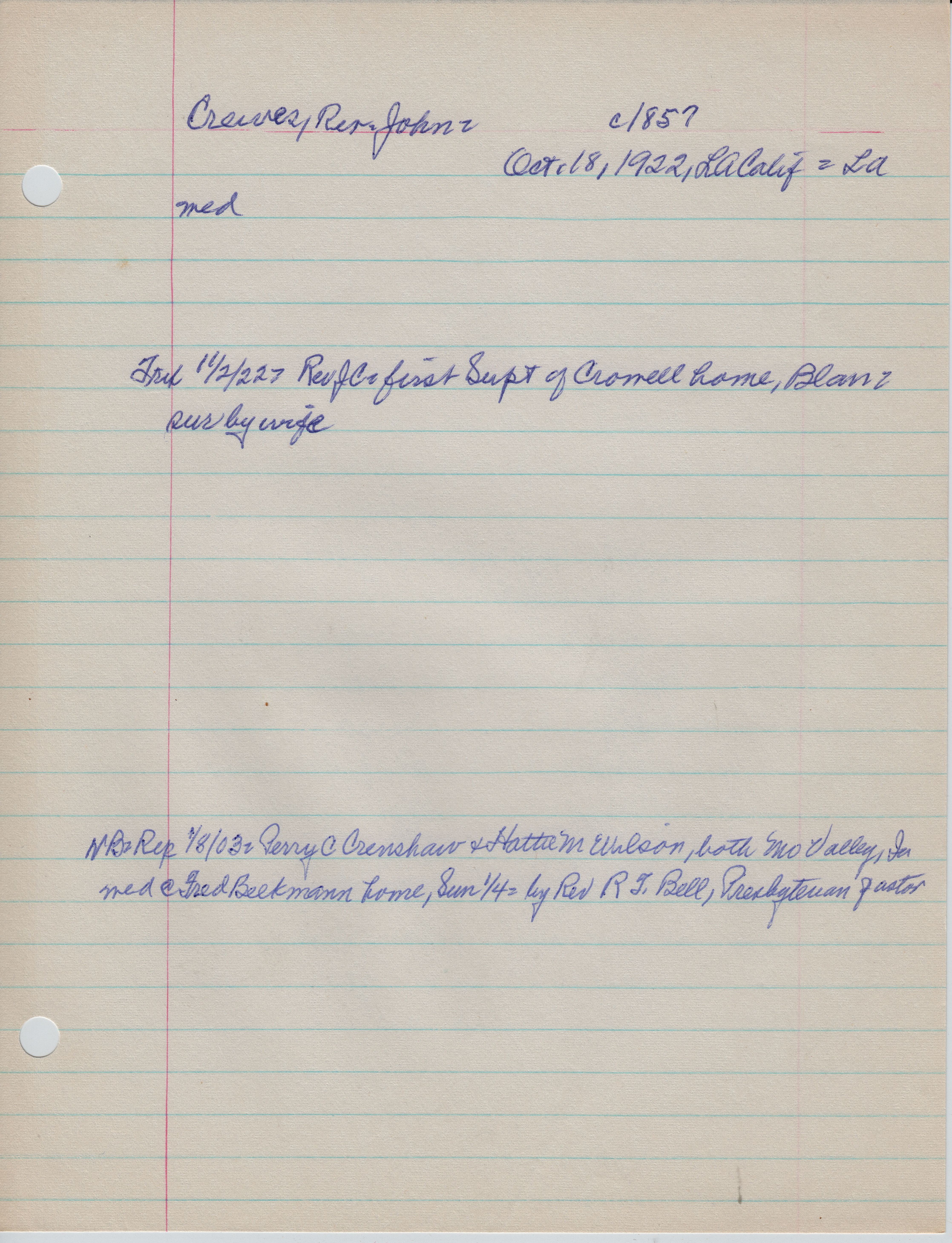 Crewes, John (Rev)
