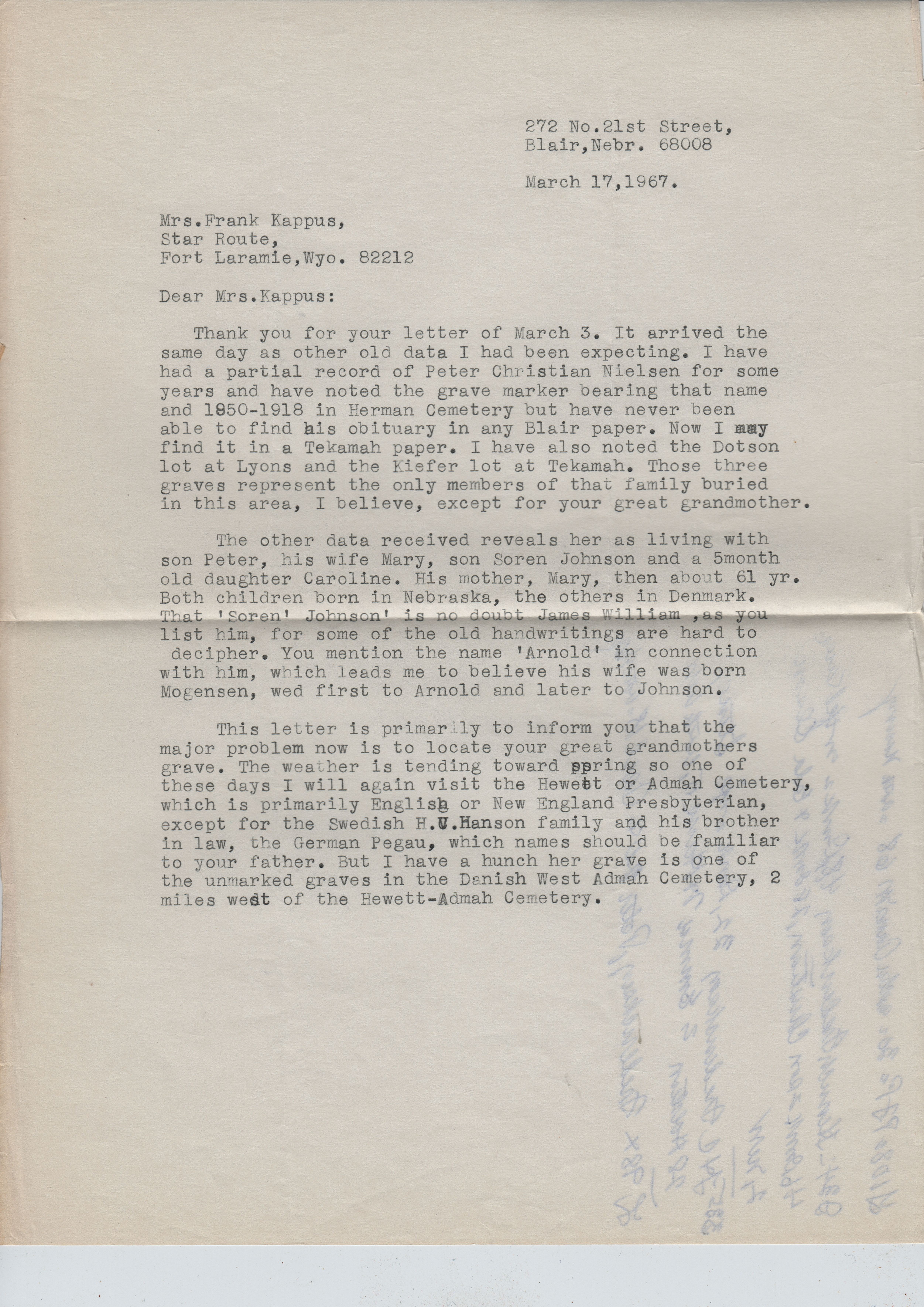 Kappus letter 1967 - various families