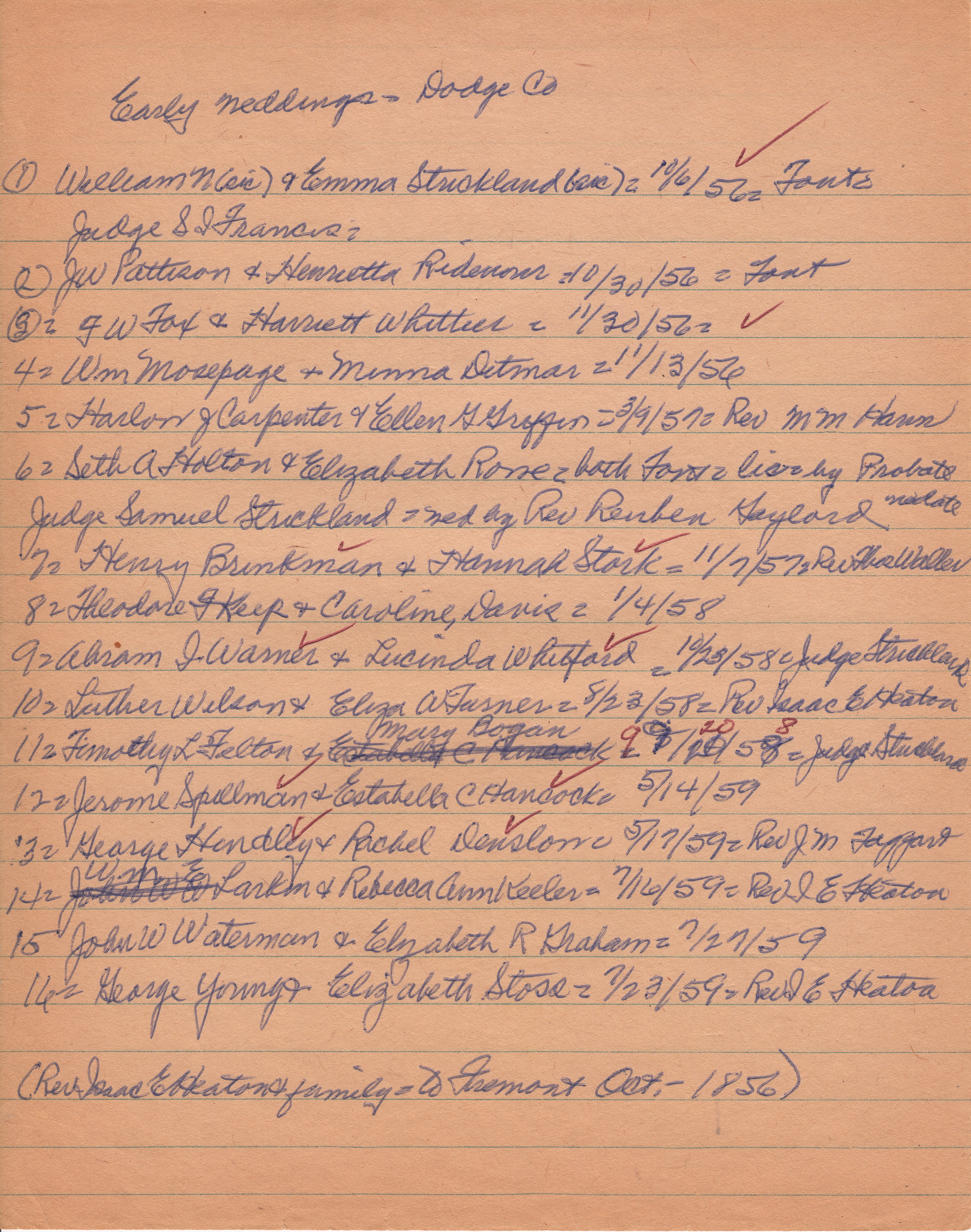 Dodge County Weddings - 1850s